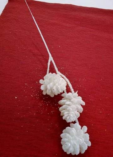 Větev šiška vánoční 33 cm bílá flitr